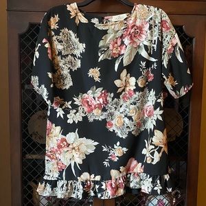 Pretty black floral top with cream, pink, yellow, and green colors.  NWOT
